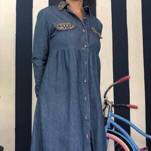 Denim 1980s Dress With Embellishment, Size Medium
